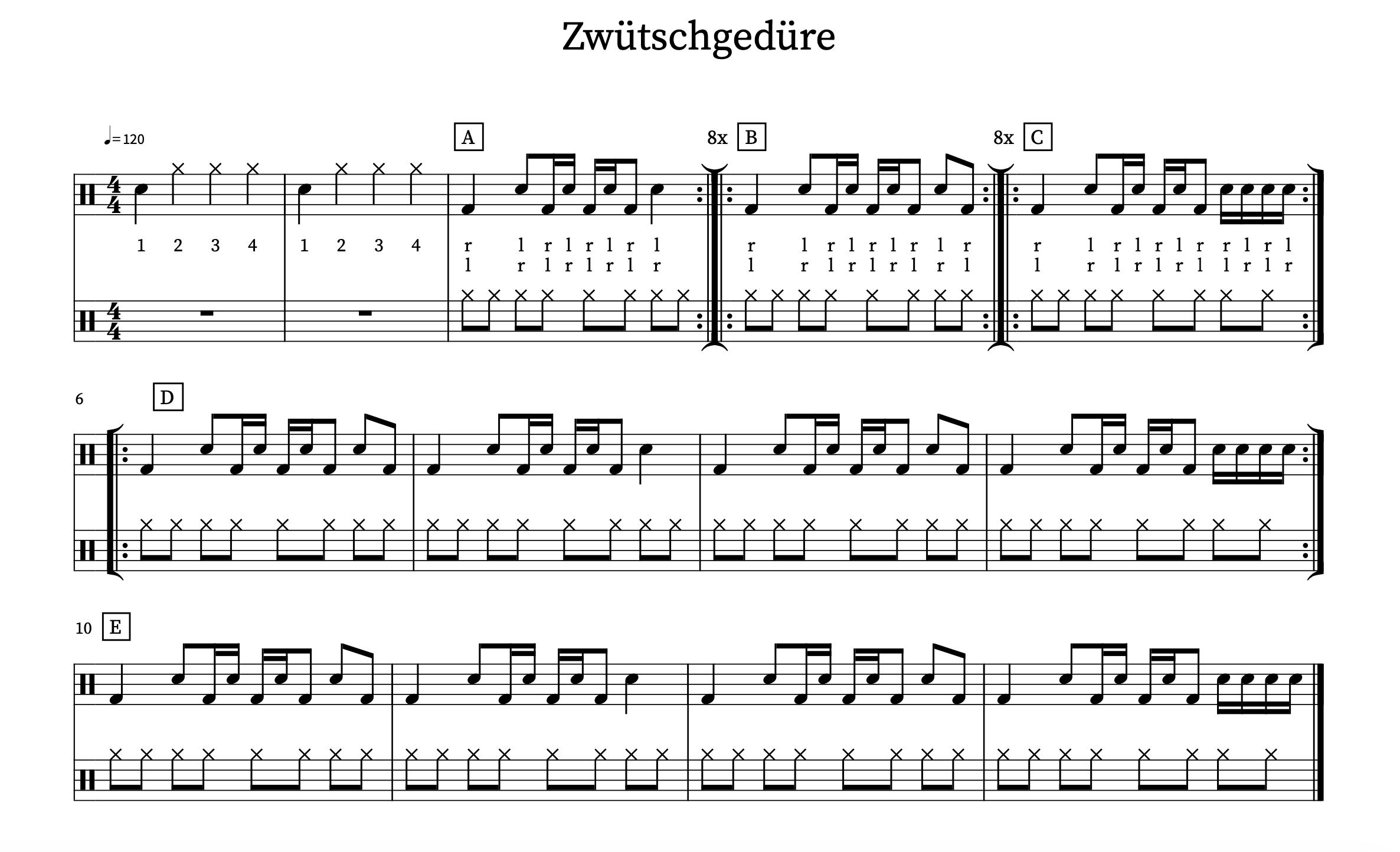 Noten zum Bodypercussion Rhythmus 2